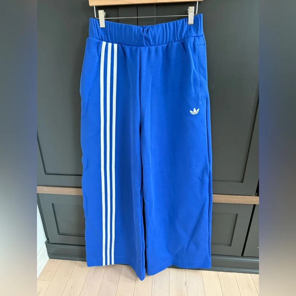 Adidas Royal Blue Loose High Rise Wide Leg with Unexpected White Stripes. M •NWT - Picture 3 of 11